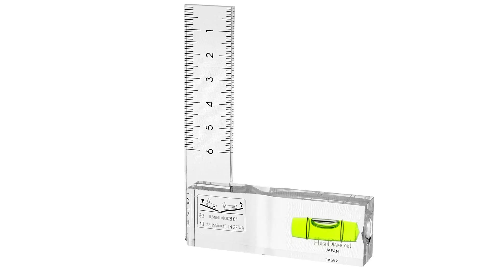 Squadra a zoccolo in acrilico con una bolla misura 100x72 mm Squadra a zoccolo in acrilico con una bolla misura 100x72 mm