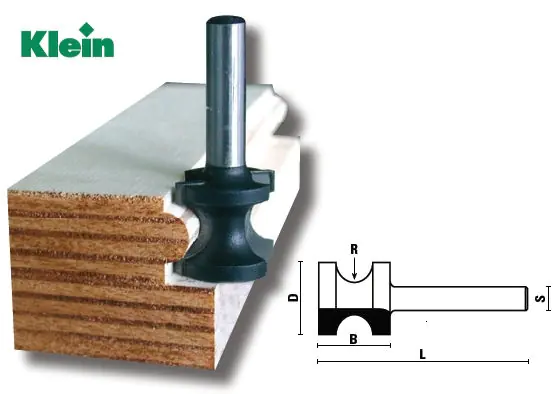 Frese sagomate a mezzo tondo TCT D=13.5mm B=13mm L=41mm R=2mm S=8mm KLEIN Frese sagomate a mezzo tondo TCT D=13.5mm B=13mm L=41mm R=2mm S=8mm KLEIN