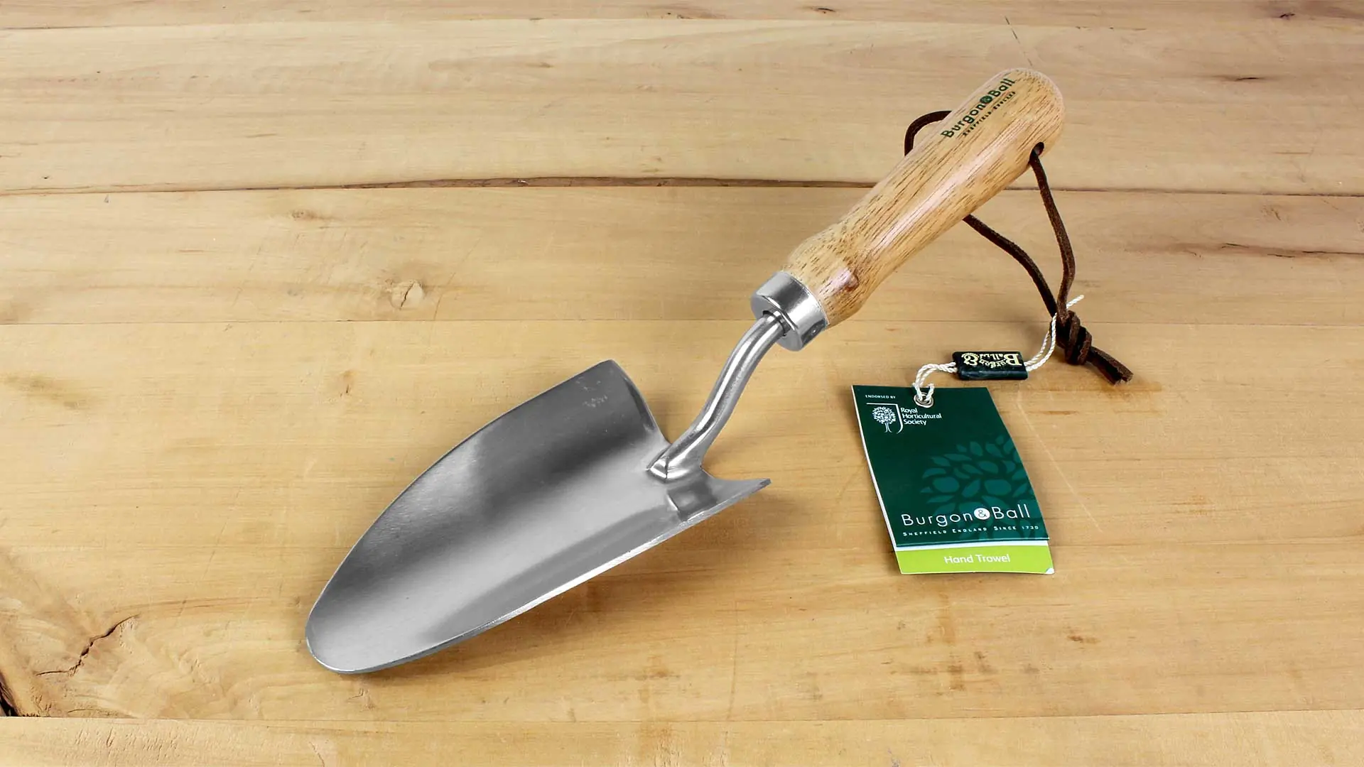 Cazzuola per piantare acciaio inox con manico di legno lunghezza totale 300 mm BURGON & BALL
