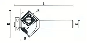 Frese per smussare con coltelli reversibili e cuscinetto a sfera D=27.3mm B=5.7mm R=3mm Angle=45° L=59mm S=8mm KLEIN