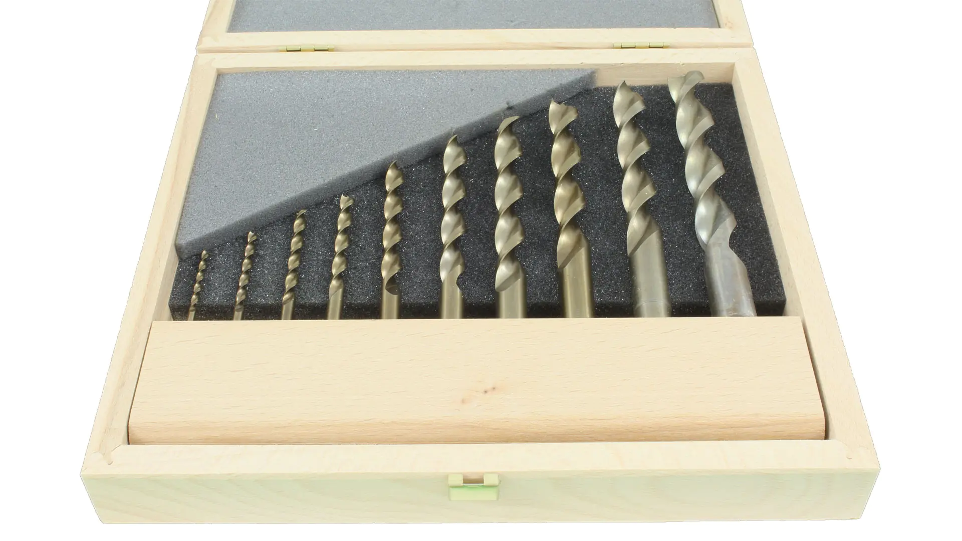 Set di 10 punte elicoidali per legno HSS-G in scatola di legno serie 1594 FAMAG