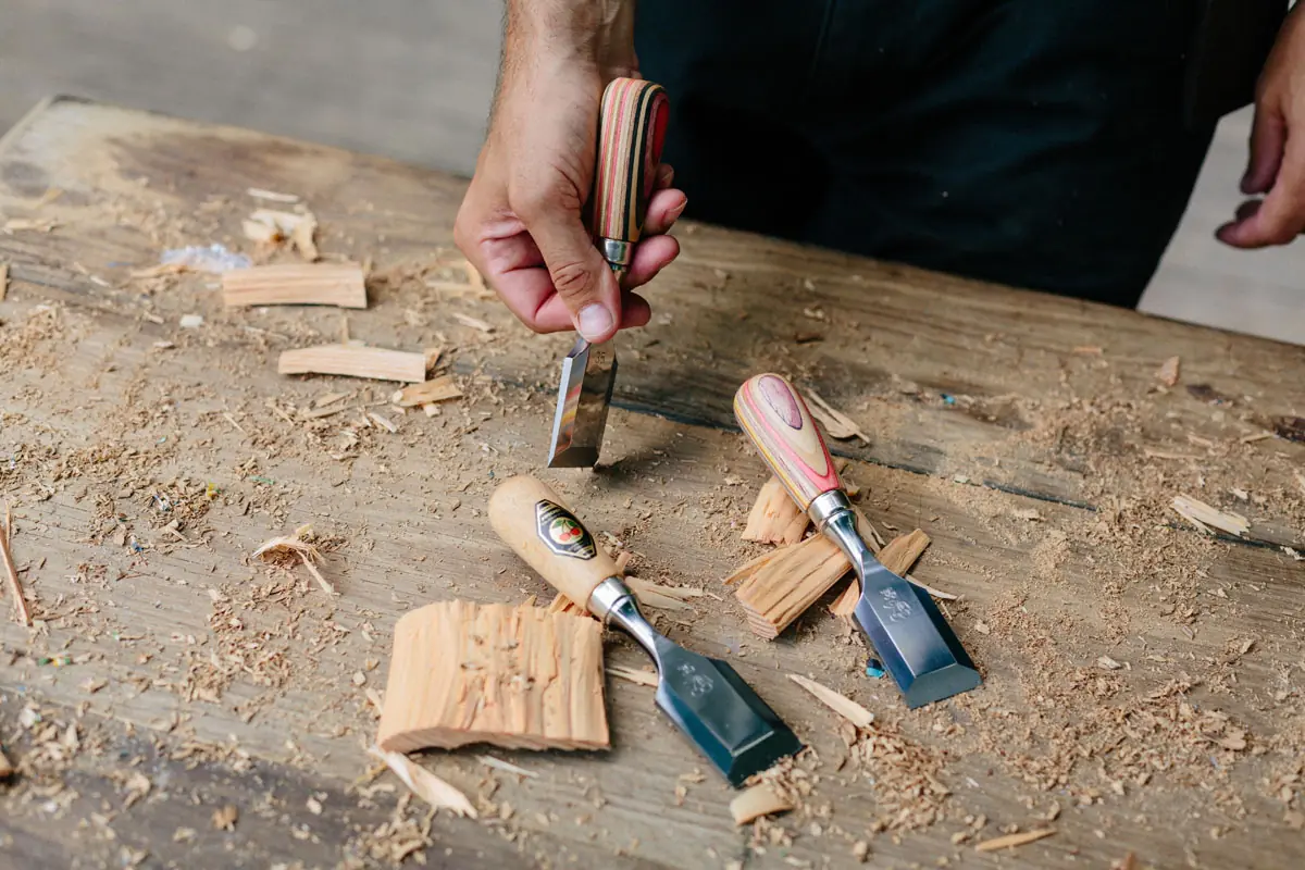 W.I.N.A.C. Scalpello corto 35 mm in custodia in pelle con manico da skateboard KIRSCHEN