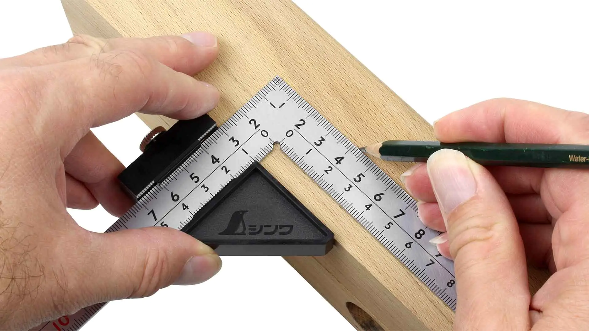 Squadra da carpentiere giapponese rigida, superficie placcata al cromo, 30 cm, cross section 20 x 2 mm, con Stopper SHINWA Squadra da carpentiere giapponese rigida, superficie placcata al cromo, 30 cm, cross section 20 x 2 mm, con Stopper SHINWA