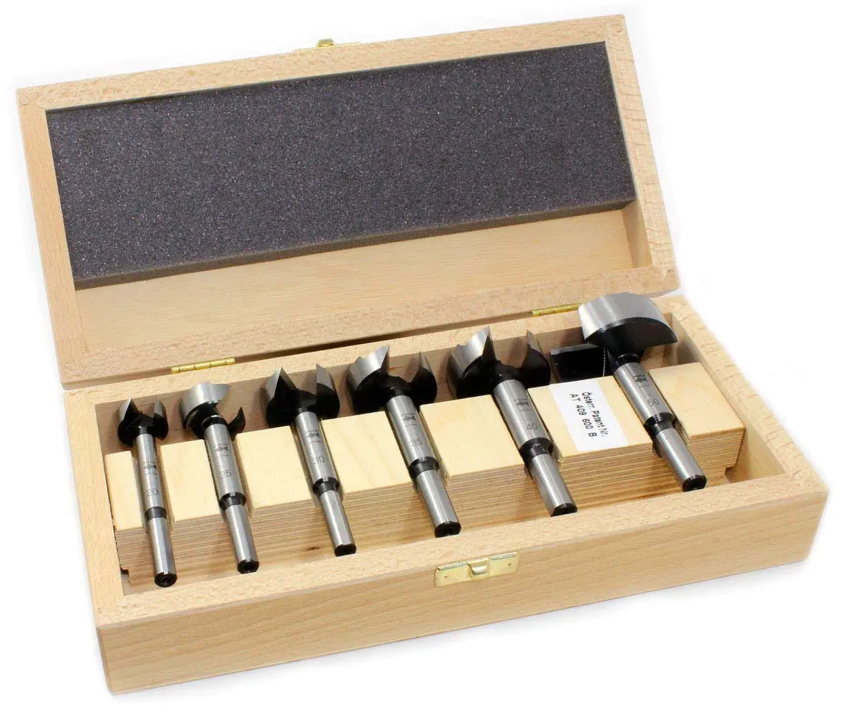 Punte Forstner Wave Cutter 6 pezzi Set di 20-25-30-35-40-50 mm in una scatola di legno FISCH