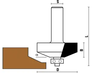 Fresa con profilo orizzontale per antine con cuscinetto a sfera TCT D=42mm B=13mm L=62mm Angolatura=25° S=12mm KLEIN