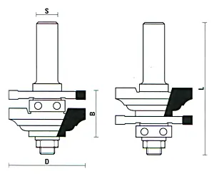 Frese componibili per incastri profilati maschio femmina (3) con cuscinetto a sfera TCT D=46mm B=22mm L=70mm S=8mm KLEIN