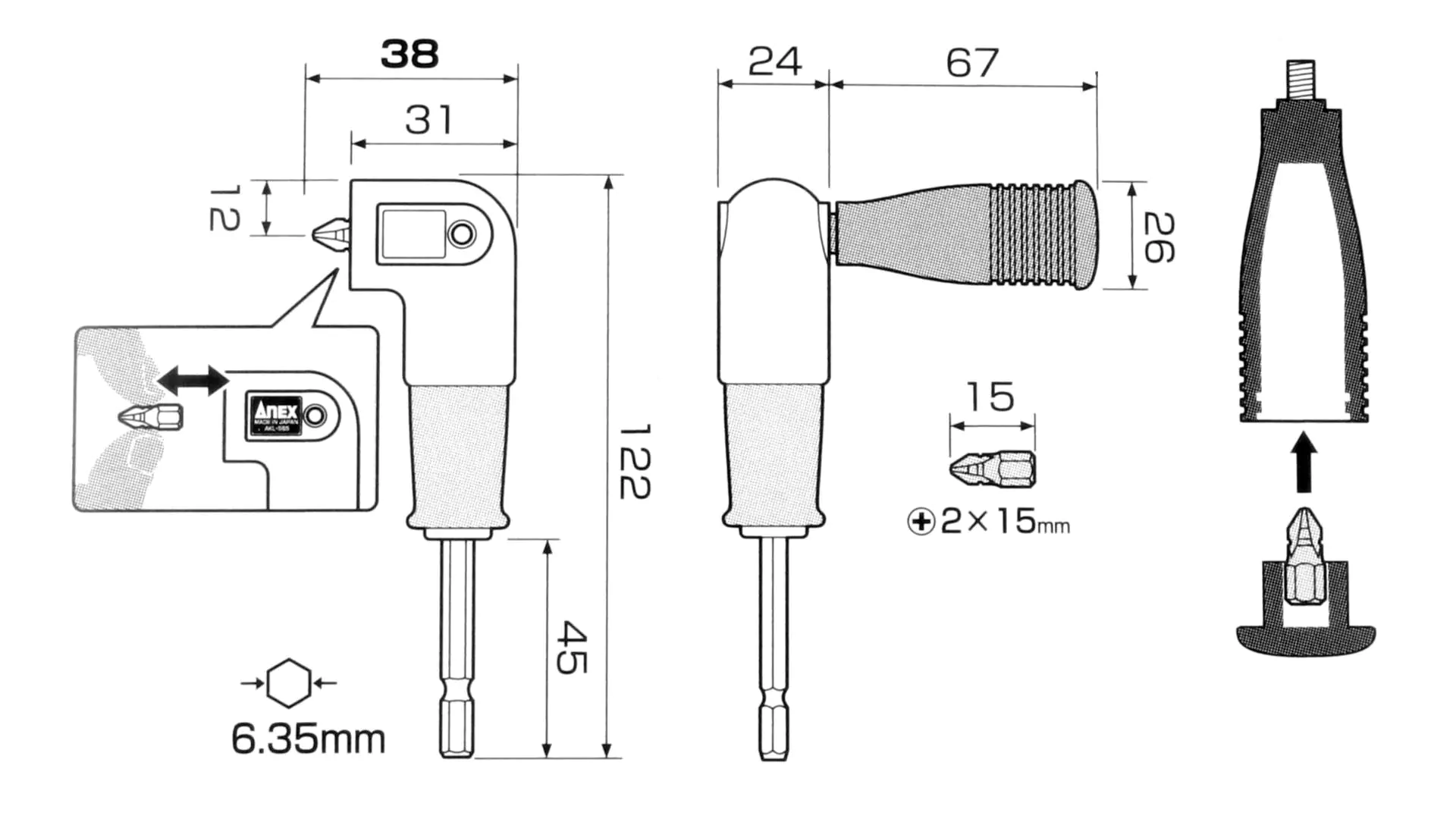 Angle Driver Drill Tool with 1/4 in. hexagonal Chuck ANEX Angle Driver Drill Tool with 1/4 in. hexagonal Chuck ANEX