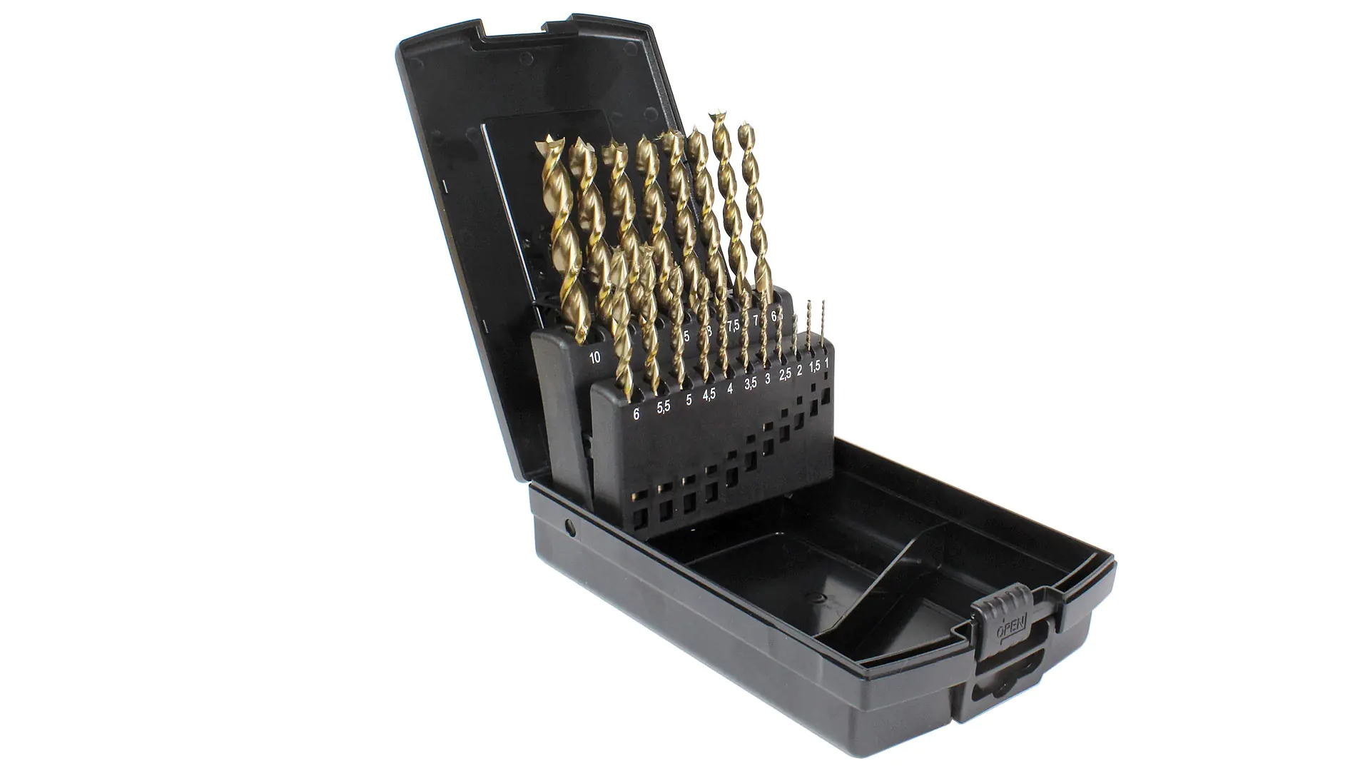 Set di 19 punte elicoidali per legno HSS-G in scatola di plastica serie 1594 FAMAG