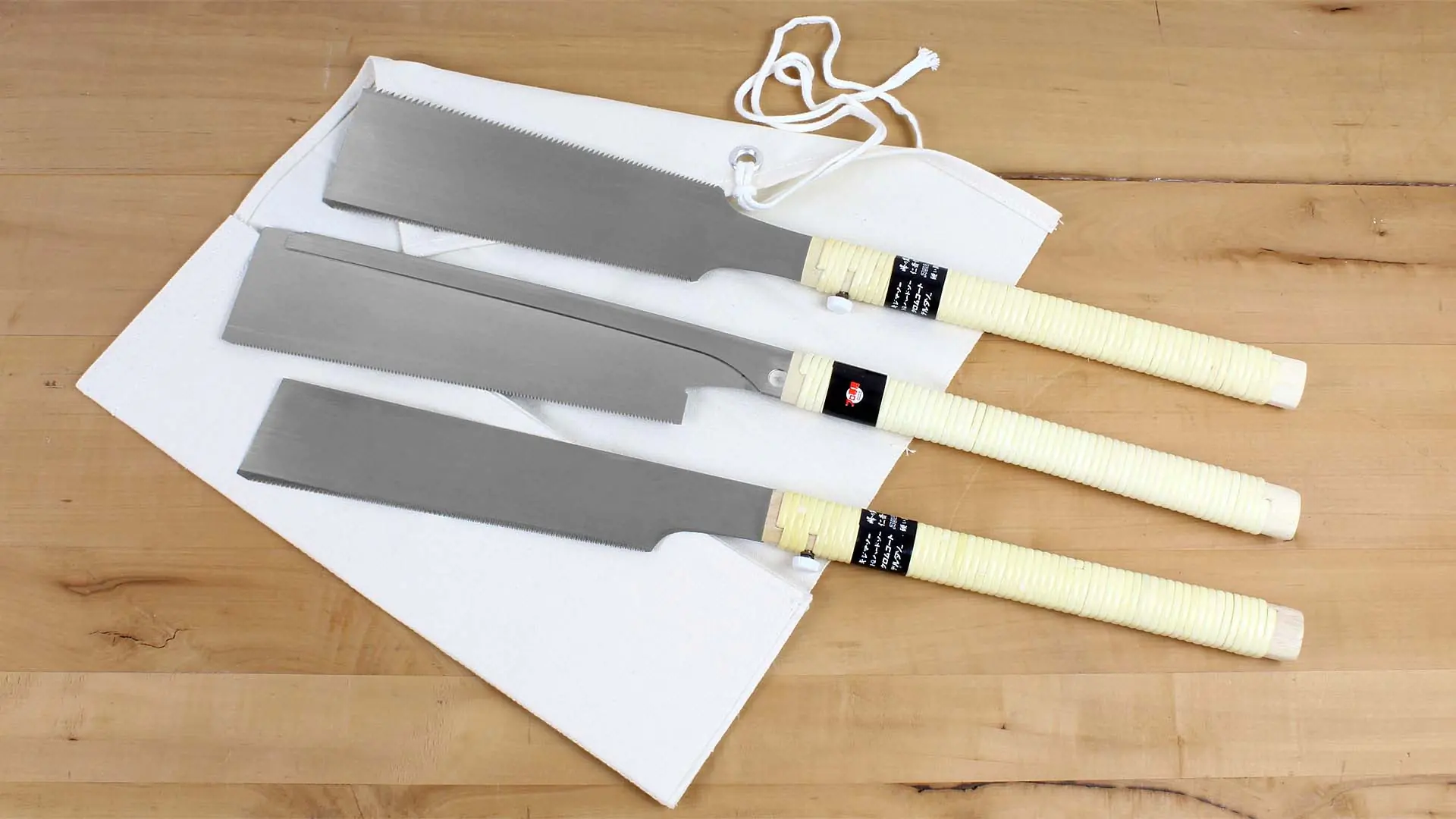Set di 3 seghe giapponesi KIJIMA consistente di Ryoba  - Dozuki - Kataba  - custodia in tessuto naturale
