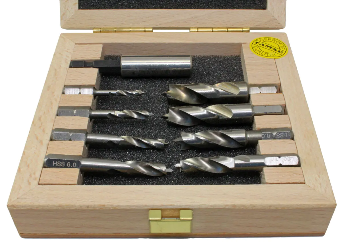 Set di punte elicodali per legno HSS-G a inserto 3-4-5-6-7-8-9-10 mm + supporto inserto FAMAG