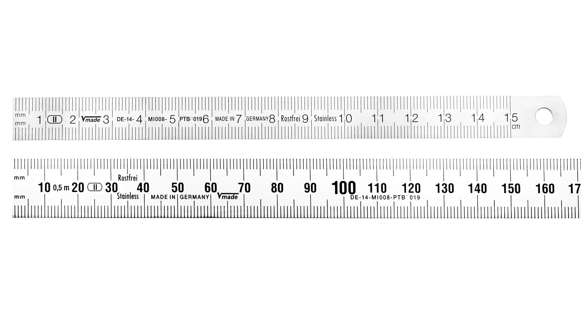Righello in acciaio, lettura da sinistra a destra (standard), suddivisione in mm, flessibile