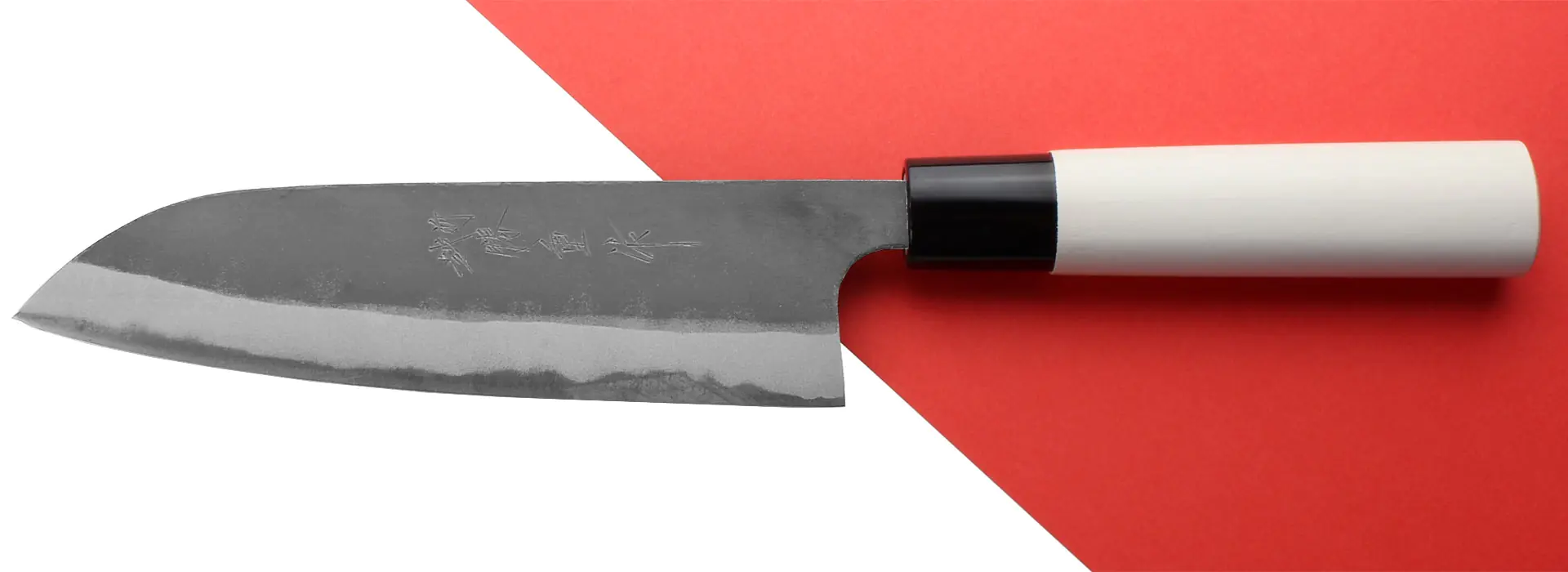 Santoku - Coltello giapponese nero multiuso in acciaio bianco lama 165 mm KATSUSHIGE ANRYU