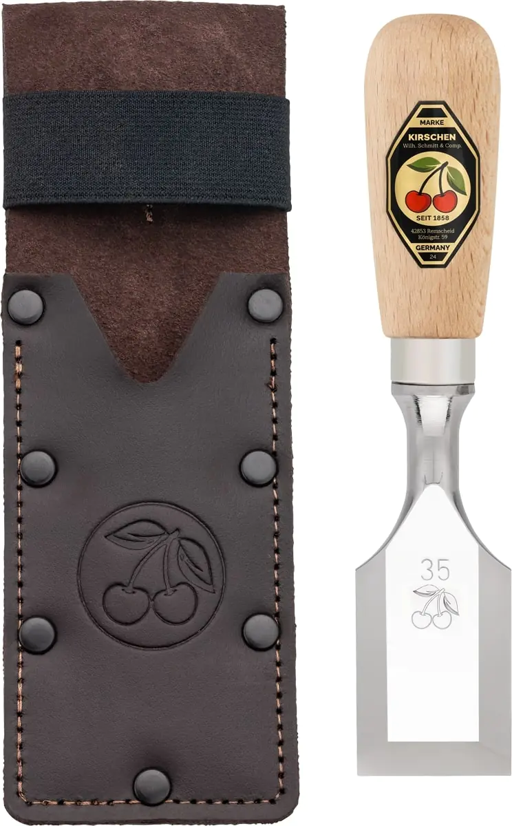 Corta scalpelli 35 mm in custodia di pelle con manico in faggio KIRSCHEN