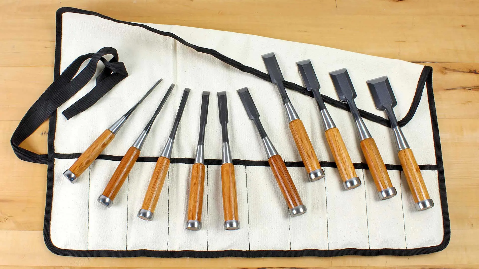 Set di 10 Scalpelli giapponesi 3-6-9-12-15-18-21-24-30-36 mm in rotolo di cottone nautico HIKOZA