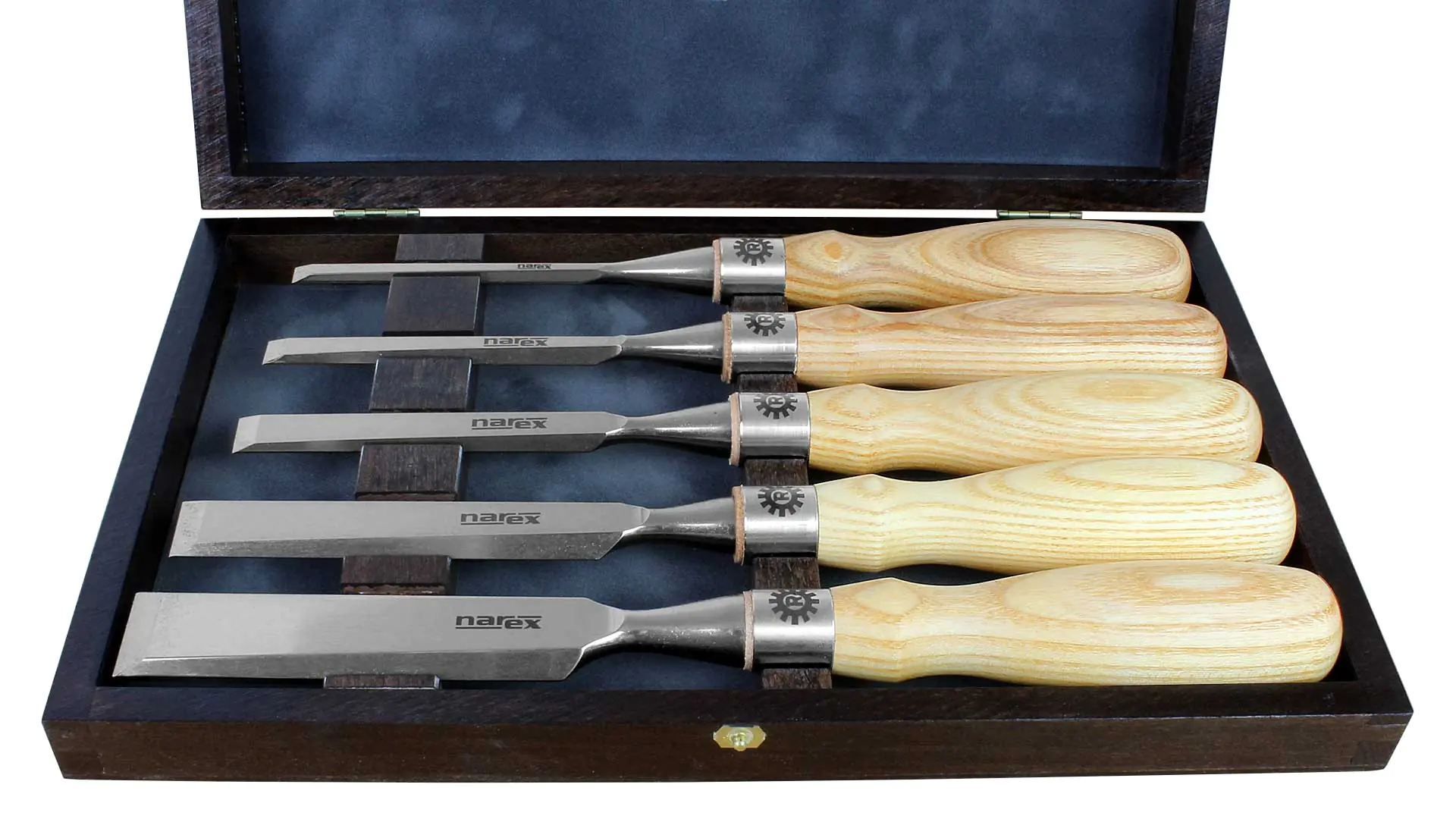 Set da 5 scalpelli RICHTER 6.35-9.5-12.7-19.05-25.4 mm in scatola di legno NAREX