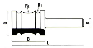 Fresa multiprofilo TCT D=19mm B=25mm L=55mm R1=2mm R2=6mm S=6mm KLEIN