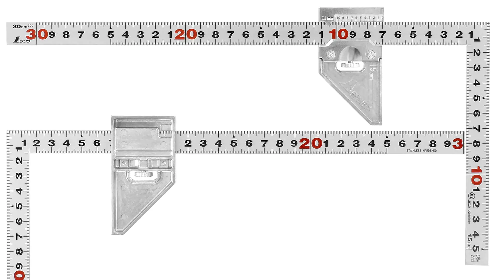 Squadra da carpentiere giapponese rigida 30 cm, cross section 15 x 1 mm, con fermo metallico SHINWA
