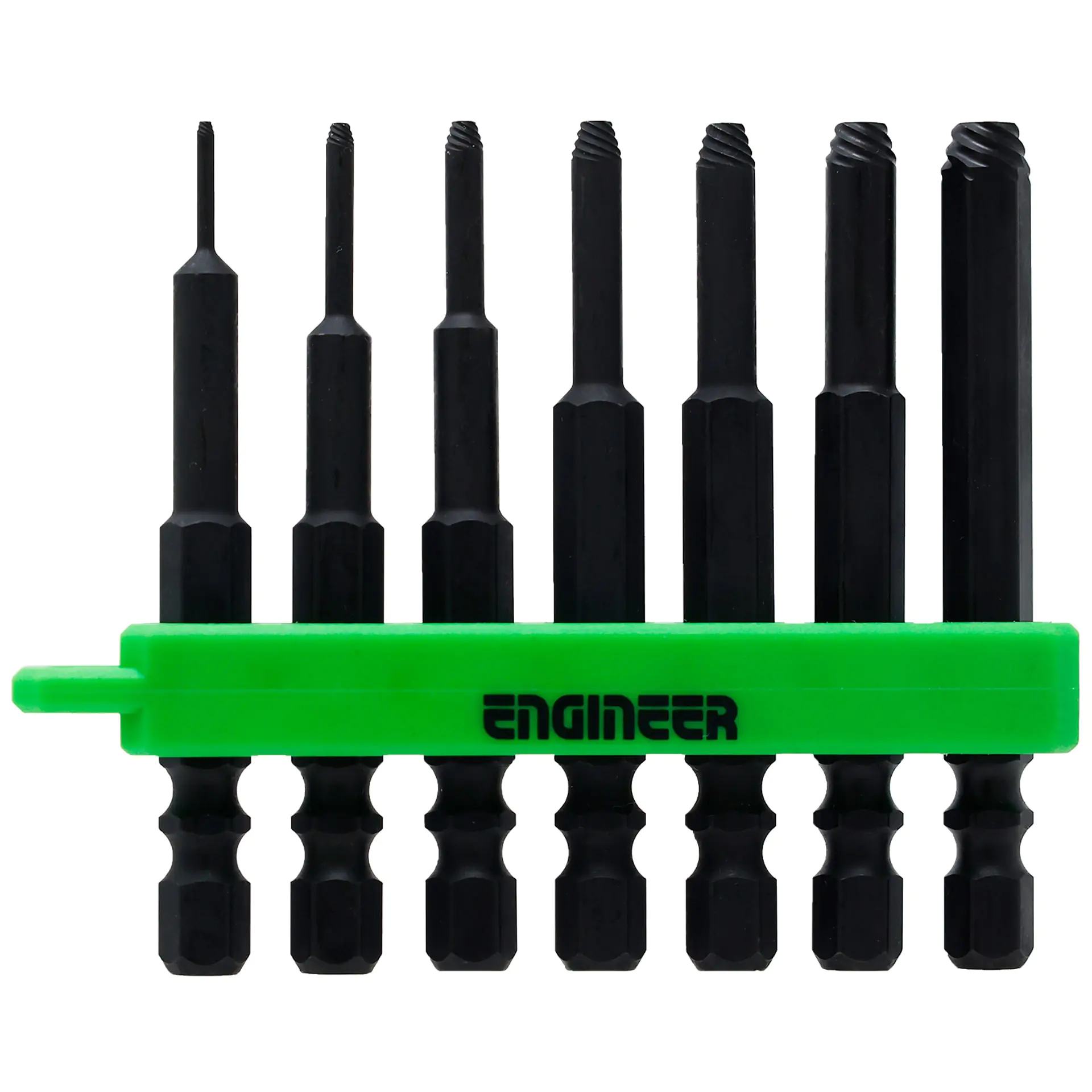 Set di estrattori 7 in 1 da 65 mm per viti ad esagono cavo + mini portabit ENGINEER Set di estrattori 7 in 1 da 65 mm per viti ad esagono cavo + mini portabit ENGINEER