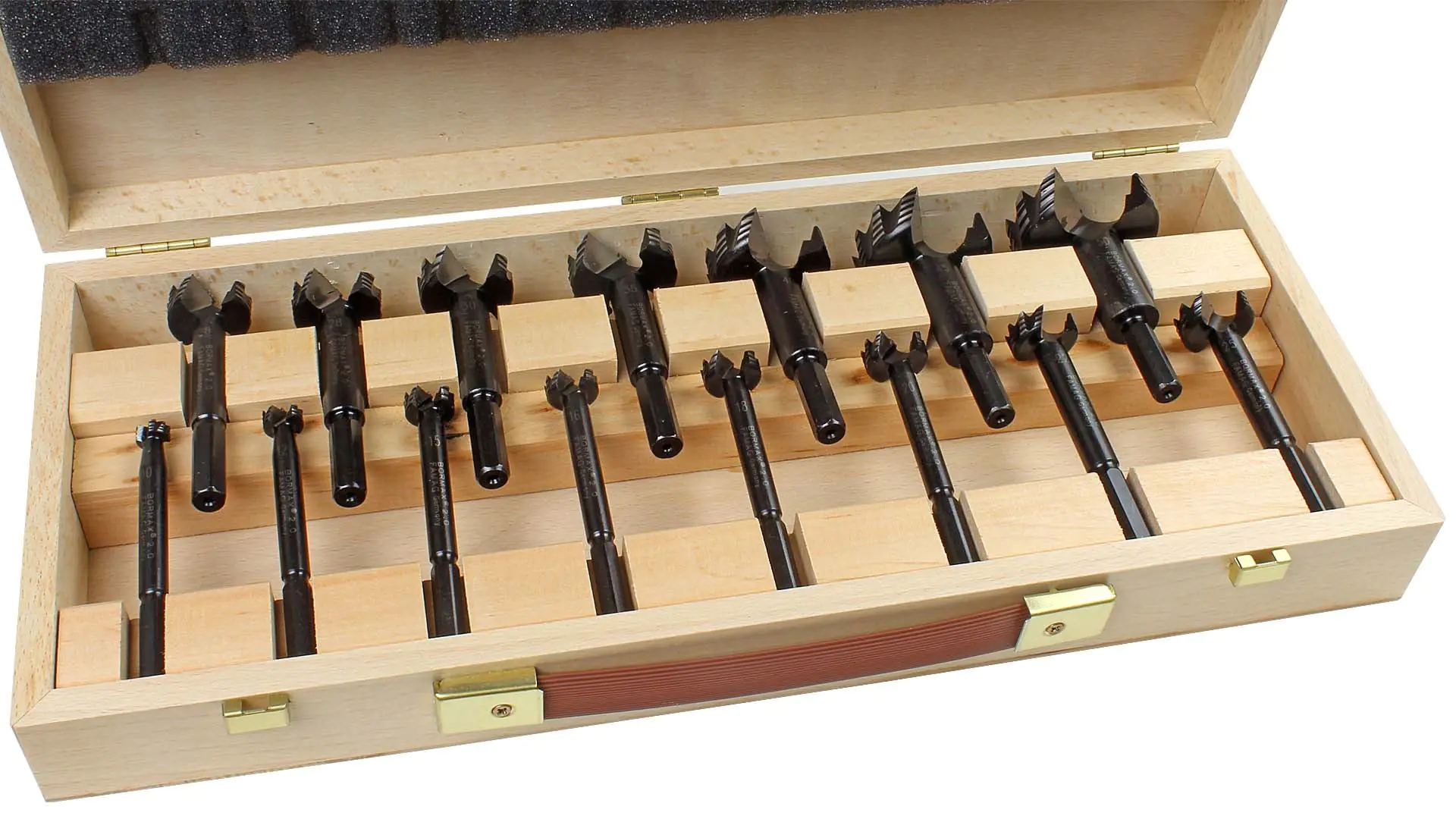 Set di 15 Bormax in scatola di legno 10-12-15-16-18-20-22 -25-26-28-30-35-40-45-50mm FAMAG