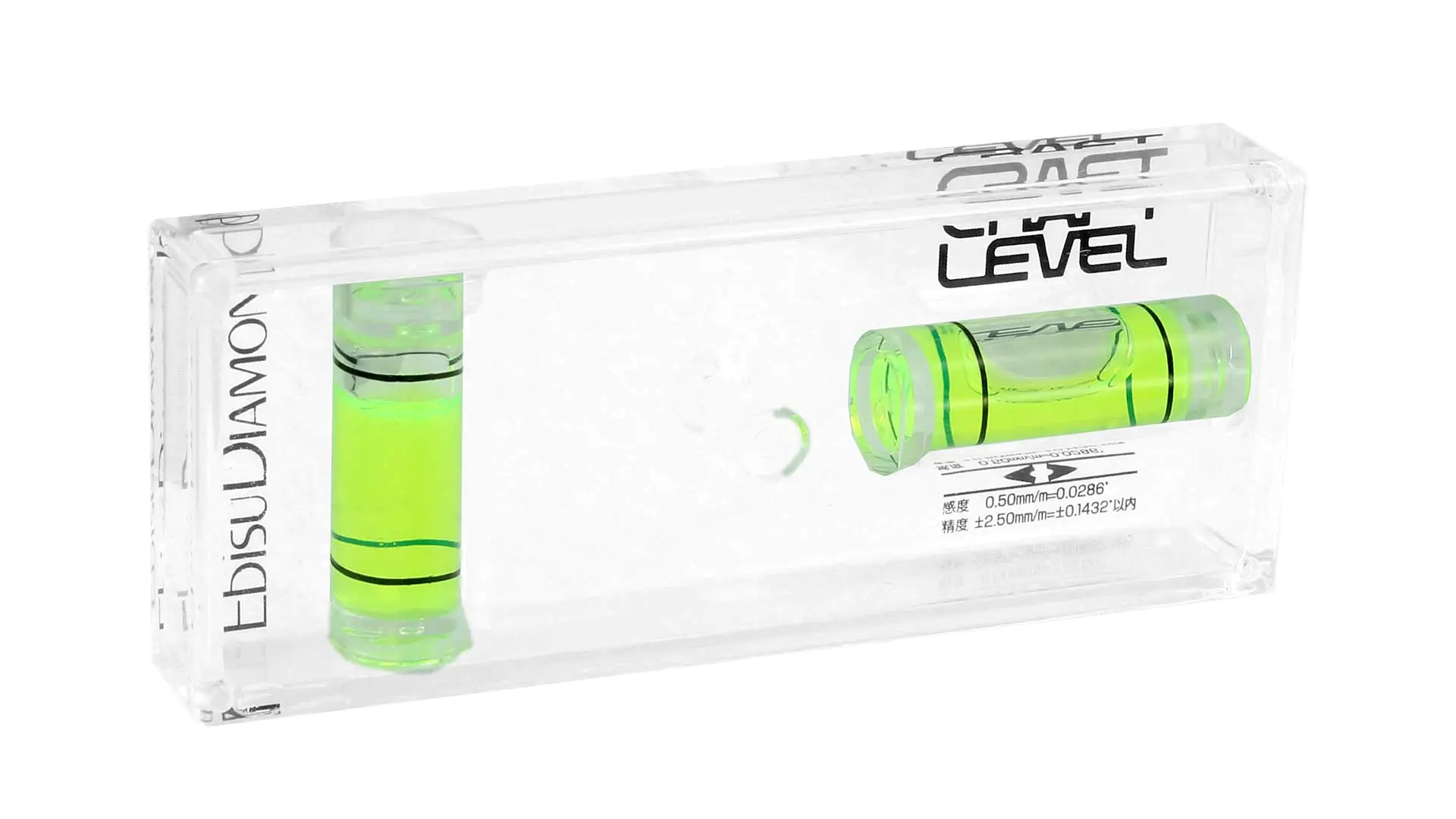 Livella in acrilio con due bolle lunghezza 75 mm larghezza 12 mm altezza 30 mm