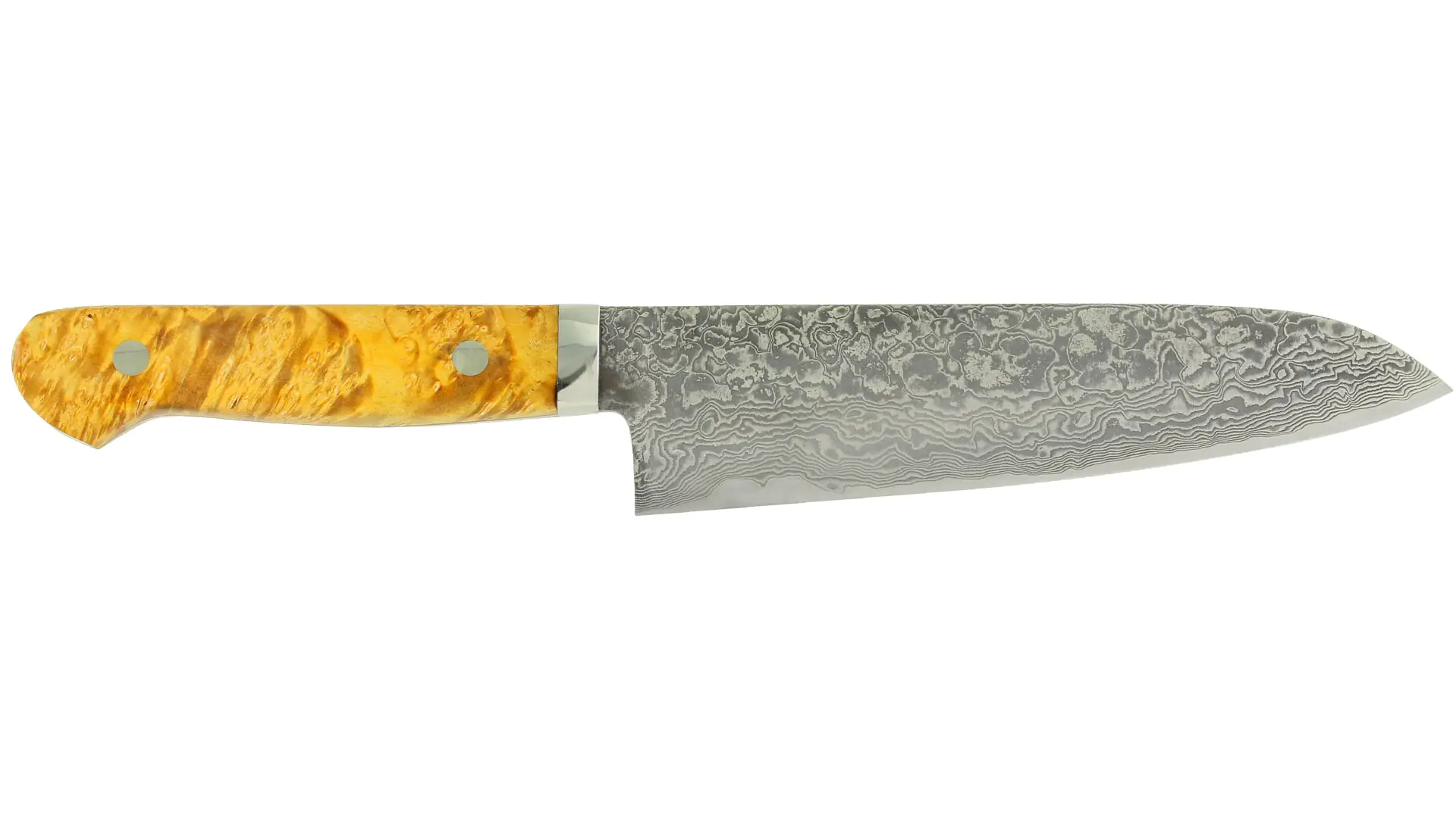 Santoku - kitchen knife core R2-Steel stainless each side 16 layers blade length 165 mm maple handle ITO