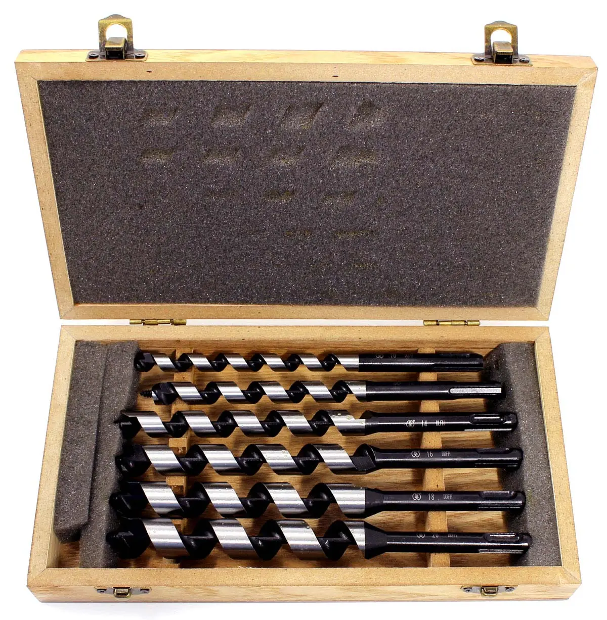 Set di 6 trivelle a elica 10-12-14-16-18-20 mm SDS-plus in scatola di legno ONISHI Set di 6 trivelle a elica 10-12-14-16-18-20 mm SDS-plus in scatola di legno ONISHI