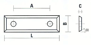 Coltello Reversibile L=29.5mm B=9mm C=1.5mm Angolazione=35° A=14mm (adatto per 361180) KLEIN
