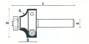 Fresa a raggio concavo con coltelli reversibili e cuscinetto a sfera D=26mm B=15.7mm R=6mm L=55mm S=8mm KLEIN