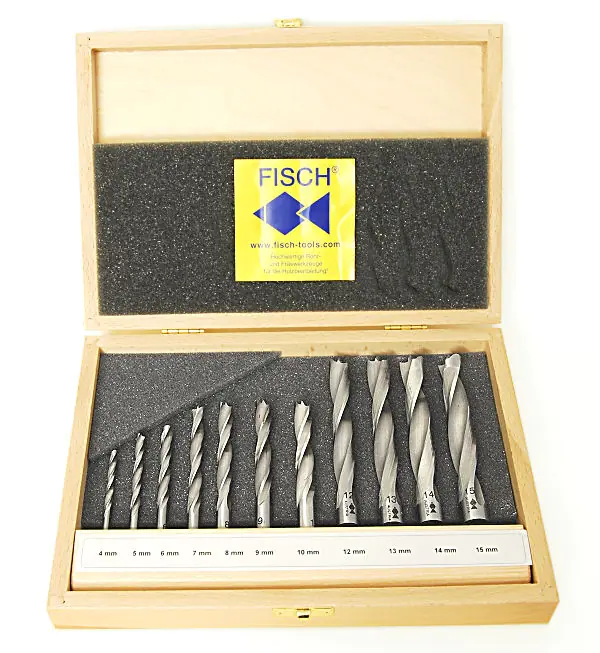 Set di 11 punte elicpoidali 4-5-6-7-8-9-10-12-13-14-15 mm in una scatola di legno FISCH