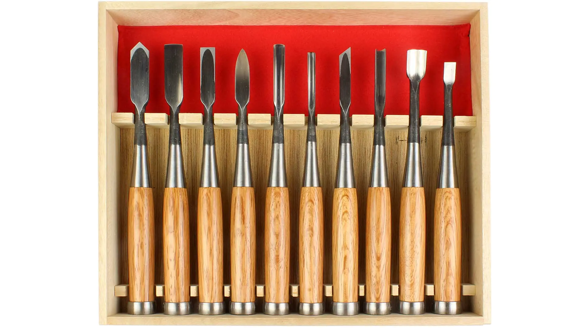 Set di 10 sgorbie da scultore Akatsuki in scatola di legno KAWASEI Set di 10 sgorbie da scultore Akatsuki in scatola di legno KAWASEI