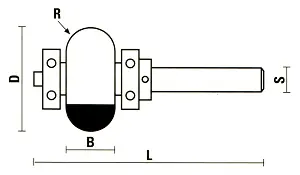Fresa a mezzo tondo con cuscinetto a sfera doppio TCT D=23mm B=10mm L=61mm R=5mm S=6mm KLEIN