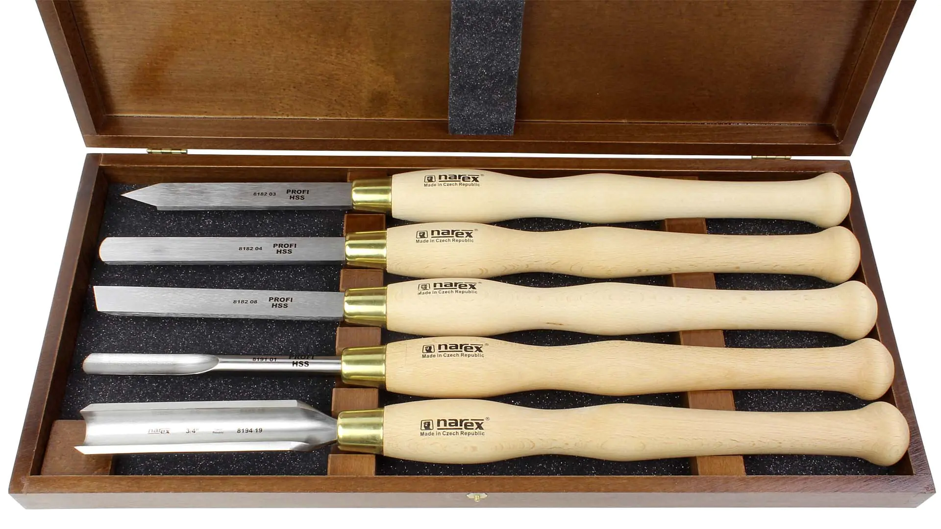 Set di 5 sgorbie HSS in cassetto di legno NAREX