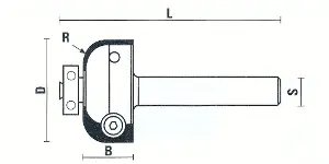 Fresa a raggio convesso con coltelli reversibili e cuscinetto a sfera D=26mm B=12.7mm R=6mm L=53.2mm S=8mm KLEIN