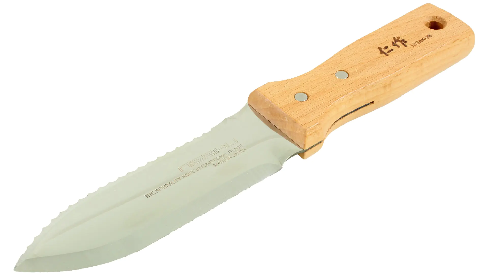 Coltello per scavo (Hori Hori) corto, in acciaio inox ed impugnatura in legno, NISAKU Coltello per scavo (Hori Hori) corto, in acciaio inox ed impugnatura in legno, NISAKU