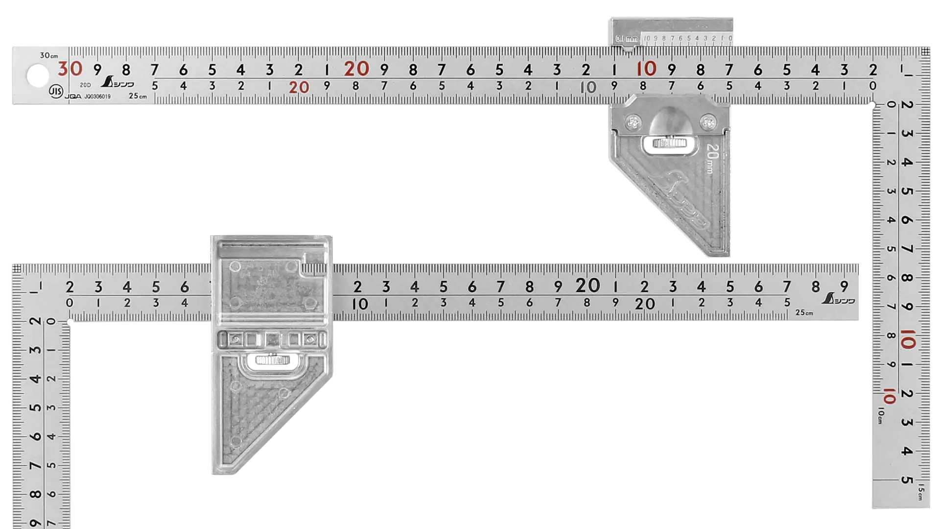 Squadra da carpentiere giapponese rigida 30 cm, cross section 20 x 2 mm, con fermo metallico SHINWA