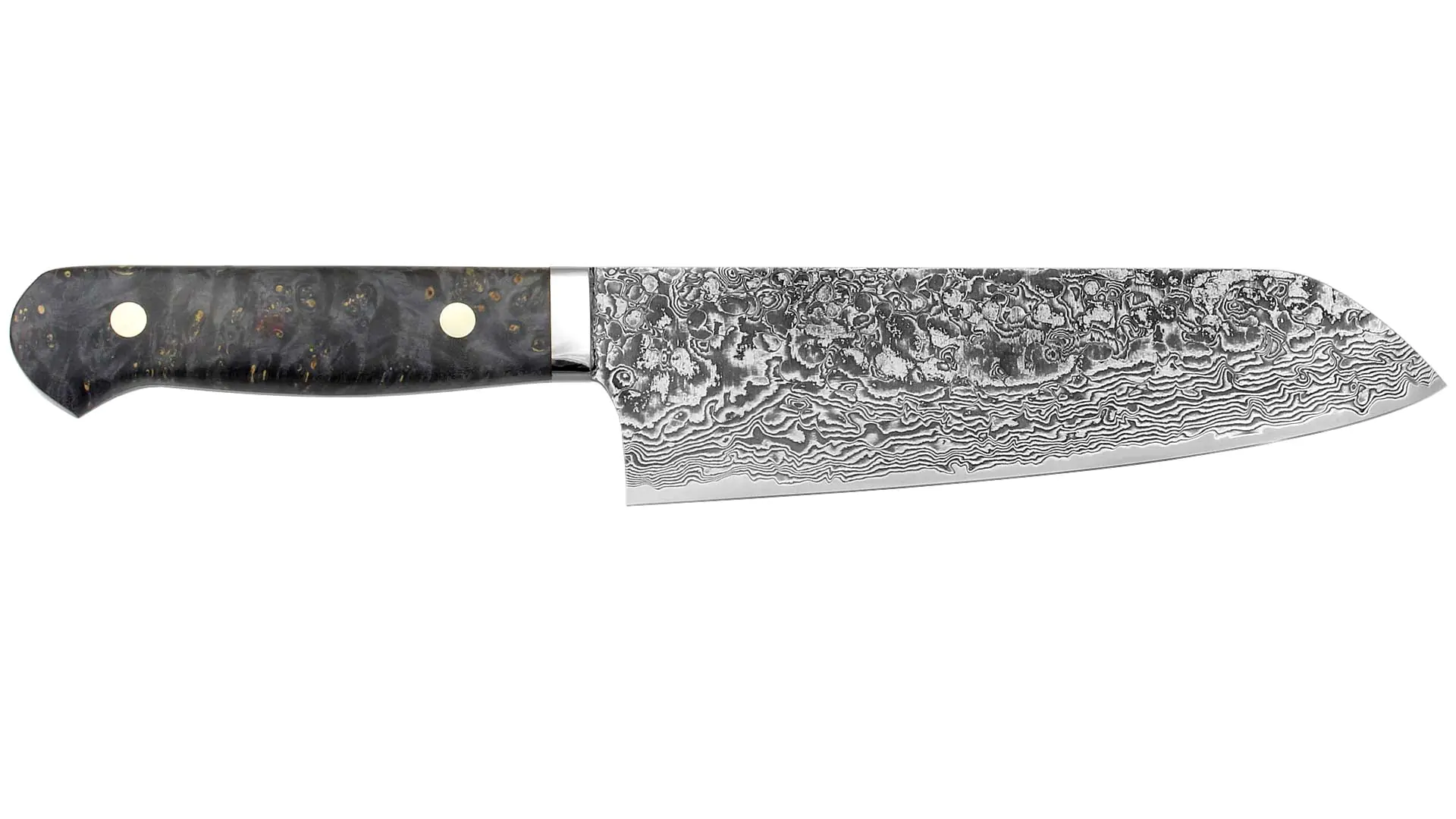 Santoku - kitchen knife core R2-Steel stainless each side 16 layers blade length 168 mm stabilized Maple handle grey ITO