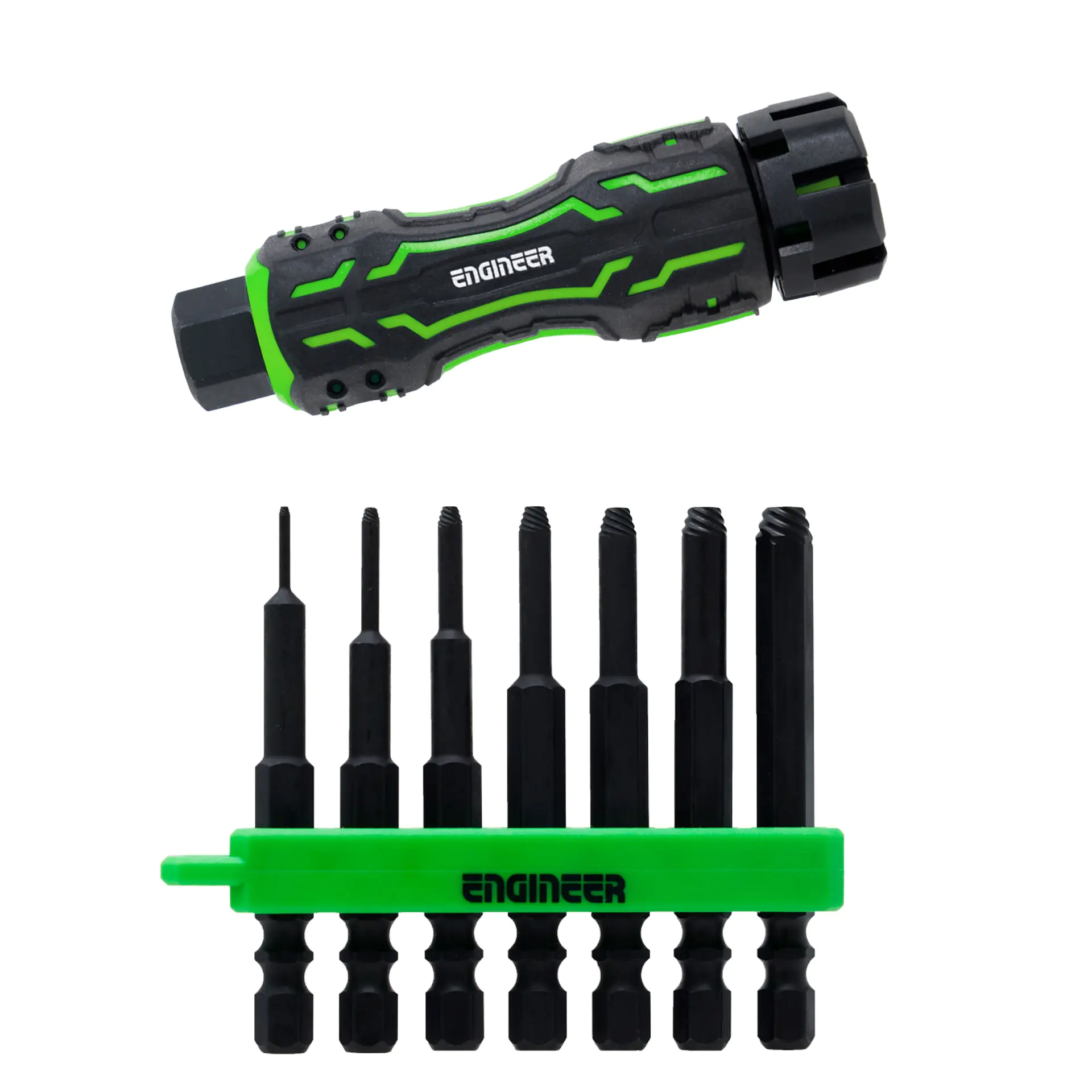Set di estrattori 7 in 1 da 65 mm per viti ad esagono cavo + mini portabit ENGINEER