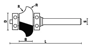 Fresa a doppio raggio con doppio cuscinetto a sfera TCT D=28.5mm B=14mm L=66mm R=6.4mm S=8mm KLEIN