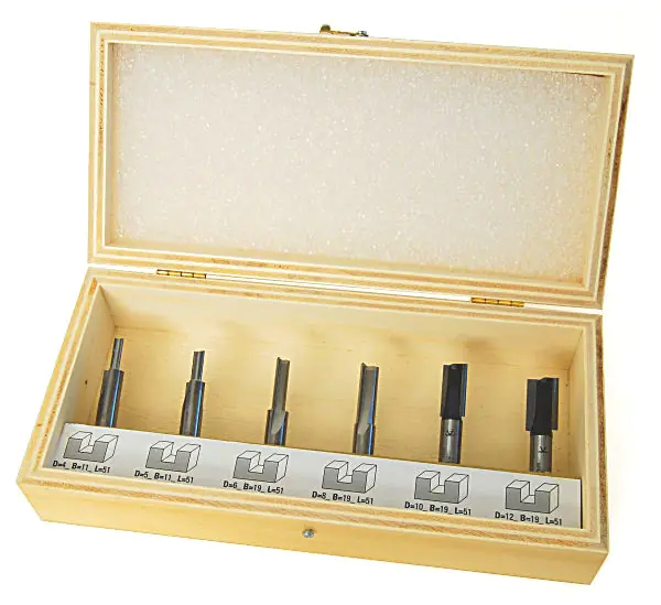 Set di 6 frese a taglienti dritti per canali da 4-5-6-8-10-12 mm in custodia di legno KLEIN