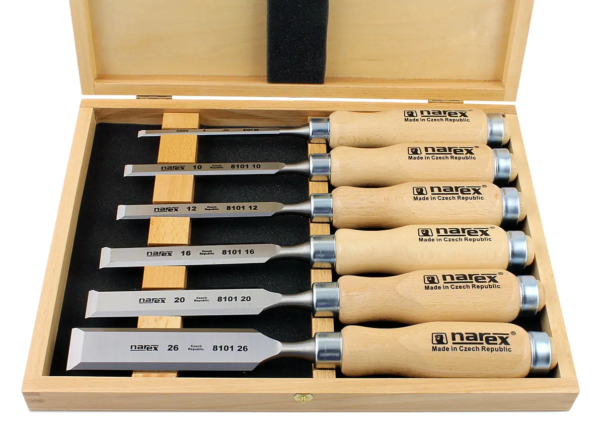 Set da 6 scalpelli 6-10-12-16-20-26mm in scatola di legno WOOD LINE PROFI NAREX