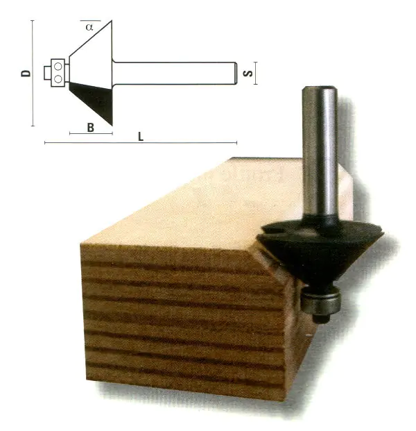 Frese per smussare con cuscinetto a sfera TCT D=31,8mm B=13mm L=51mm Winkel=45° Z=2 S=8mm KLEIN Frese per smussare con cuscinetto a sfera TCT D=31,8mm B=13mm L=51mm Winkel=45° Z=2 S=8mm KLEIN