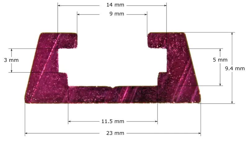 Sezione trasversale di binario a T a coda di rondine a 14° lunghezza 914mm OTORO