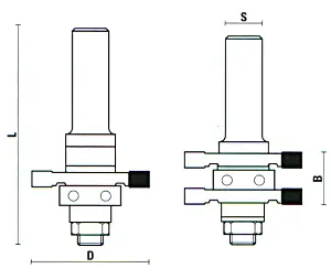 Frese per incastri maschio/femmina con cuscinetto a sfera TCT D=41mm B=19mm L=70mm E=9.5mm S=8mm KLEIN