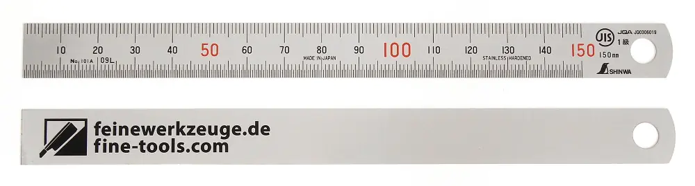 Riga metrica in acciaio inox 150 mm con incisione feinewerkzeuge.de + fine-tools.com