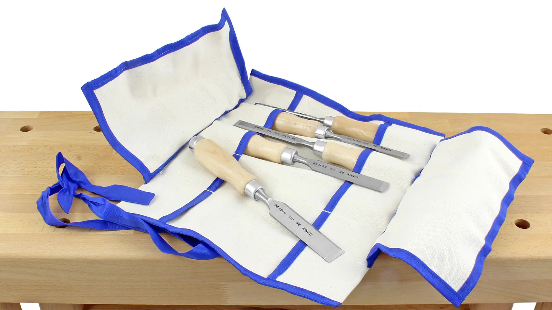 Set da 5 scalpelli 6-12-16-20-26mm in rotolo di tessuto WOOD LINE PROFI NAREX Set da 5 scalpelli 6-12-16-20-26mm in rotolo di tessuto WOOD LINE PROFI NAREX