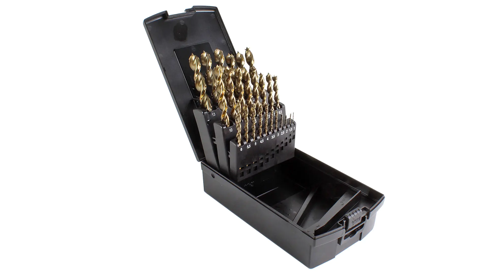 Set di 25 punte elicoidali per legno 1 - 13 mm HSS-G in scatola di plastica serie 1594 FAMAG