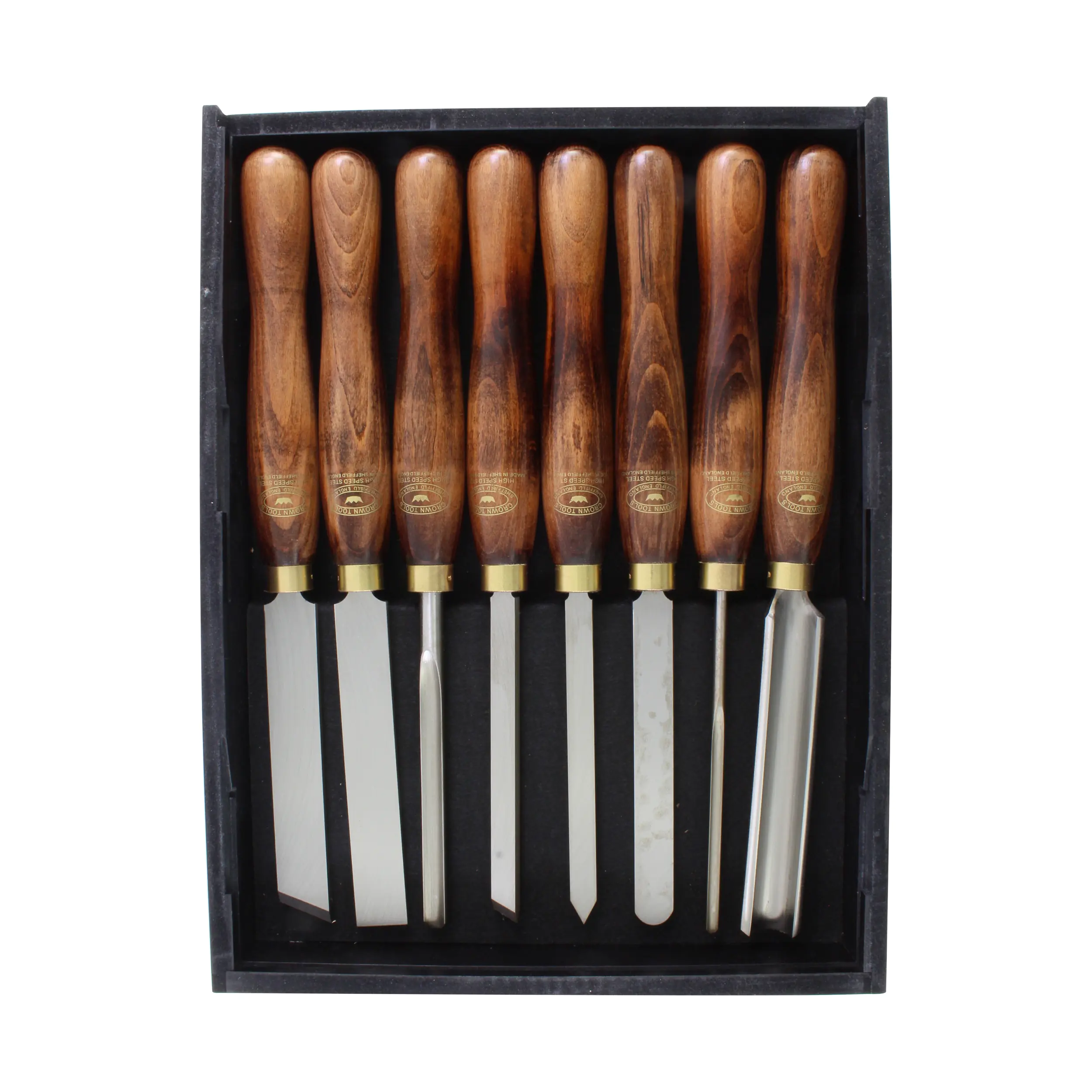 Set di 8 sgorbie in cassetto di legno CROWN Set di 8 sgorbie in cassetto di legno CROWN