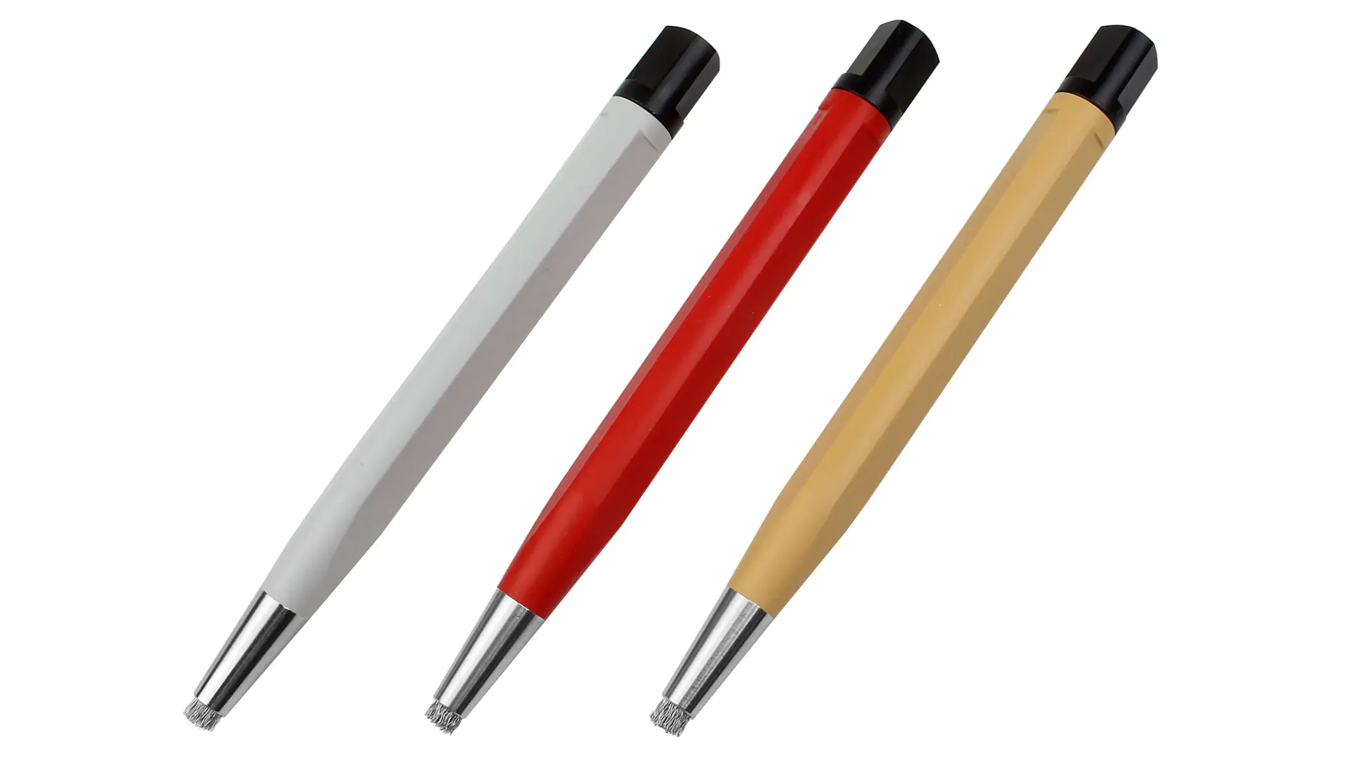 Spazzola a filo di acciaio 4 mm in sfera di plastica con punta di ottone nichelata e meccanica a rotazione