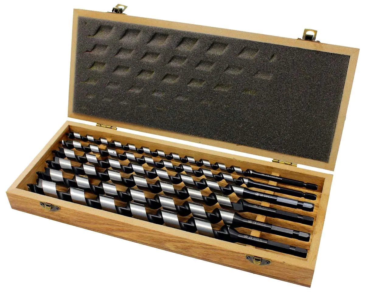 Set di 6 trivelle a elica 10-12-14-16-18-20 mm LT 320 mm in scatola di legno Set di 6 trivelle a elica 10-12-14-16-18-20 mm LT 320 mm in scatola di legno