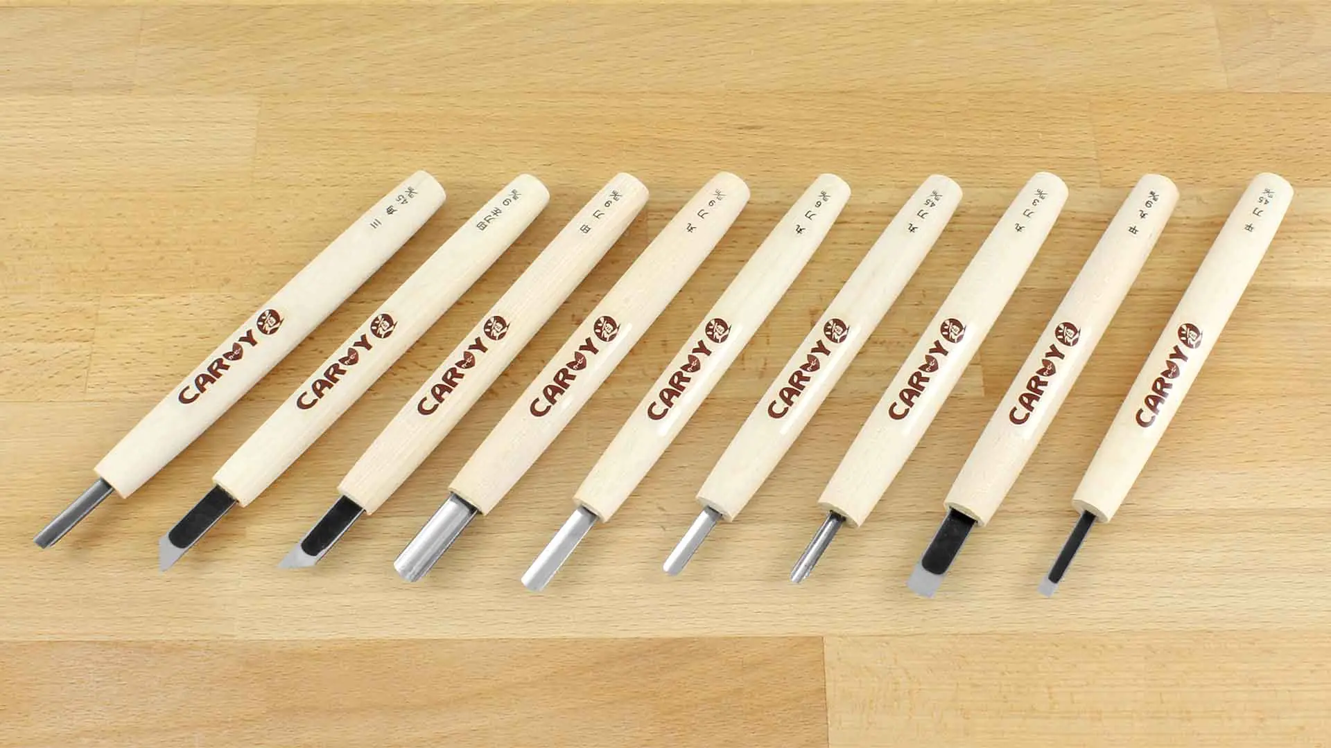 CARVY Set di 9 sgorbie giapponesi lunghezza maniglia 145 mm lunghezza totale 175 mm CARVY Set di 9 sgorbie giapponesi lunghezza maniglia 145 mm lunghezza totale 175 mm